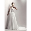 Sleeveless Beaded Chiffon Floor Length Sweep Train Wedding Dresses