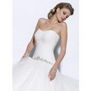 Strapless Gown with Pleating Crystal Tulle Sweep Train Wedding Dresses