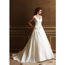 Satin & Chiffon V-neck & Sleeveless White Luxury Wedding Dresses