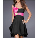 Chiffon Material Cocktail Style Unique Black Color Prom Dress