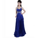 Beaded Neckline Ruffles Style Unique Blue Long Evening Dress