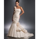 One Shoulder Handmade Flower Floor-Length Satin Wedding Dresses Bridal Gown