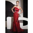 Elegant Red Taffeta Sleeveless Floor Length Evening Dress