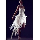 Strapless Short / Mini Satin Organza Chiffon Silk Beading Ruffles Sheath Off-the-shoulder Wedding Dresses