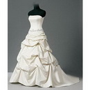 Floor-length Strapless Cascading Ruffl Elastic Silk-like Satin Elegant Luxury Wedding Dresses