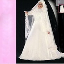 Satin A-line Muslim Long Sleeves Wedding Dress Beaded Applique Zipper High Neckline Maternity Wedding Dresses