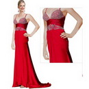 Beaded Design Unique Red Color Formal Spaghetti Strap Celebrity Dresses