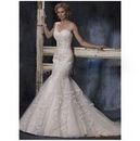 A-line Bateau Appliques Spaghetti Straps Scalloped-Edge Lace-up Mermaid Wedding Dresses