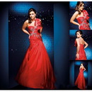 One Shoulder Beading Satin Red Floor Length Prom Dress