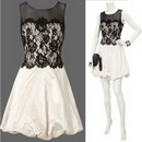 Ivory & Black Knee-length Embroidered & Lace Evening Dresses