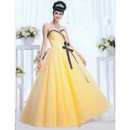 Yellow Floor-length Organza Strapless Evening Dresses