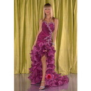 Mermaid Sleeveless Satin Organza Beading Cascading Ruffle Prom Dress