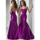 A-Line Princess Strapless Purple Color Satin Prom Dresses