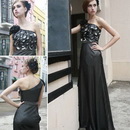 Elegance Black Beading Organza One Shoulder Cocktail Evening Dress