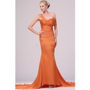 Chiffon Material One-Shoulder Style Floor Length Orange Evening Dresses