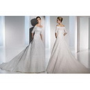 Floor-length Off-the-shoulder Half-Sleeve Appliques Tulle Luxury Wedding Dresses