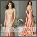 2011 Custom Made Bridesmaid Dress Mermaid Taffeta Strapless Backless Butterfly Tie Back Wedding Party Dress Evening Dress-JH5820