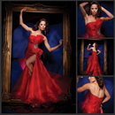 Unique Red Color Strapless Style Side-Slash Floor Length Prom Dress