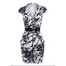 Zebra Printing V-Neck Zipper Up Knee Length Evening Dress