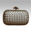 Unique Dark Golden Lady's Leather Woven Design Evening Bags