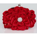 Flower Style Satin Material Elegant Red Color Evening Bags