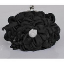 Pleated Silk Satin Flower Style Elegant Black Evening Bags