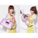 Vogue Solid Metal Frame Female Aslant PU Pink Certificate Messenger Bags