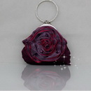 Dark Purple Color Rose Flower Style Satin and Organza Evening Bag