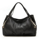 Promotional Lady's City Elegant Genuine Leather Black Zipper Shoulder Bag