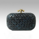 Snakeskin Pattern Black & Blue Color Lady's Woven Evening Bags