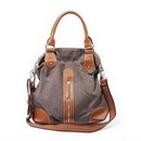 Lady's Fashion Casual Brown Canvas Zipper Tote Dual Function Bags