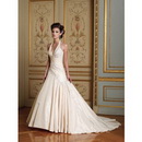 Custom Made Taffeta Halter Backless Sleeveless Side Draped Wedding Dresses
