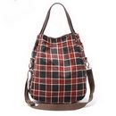 Women's Red Grid Perfect Canvas Material Lightweight Tote Dual Function Bags