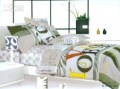 Ivory Green Thick Cotton Embroidery 5 Pieces Bedding Bowing Curtain