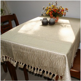 Light Gold With Stripes Small Tassel Table Cloth