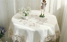 White With Hollow Round Shape Table Cloth