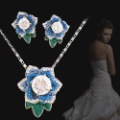 Sterling Silver Bridal Style Elegant Blue Color Jewelry Set