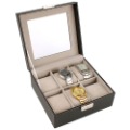 PU Leather Black With Buttons Watch Boxes