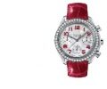 Red Leather Band Round Dial With Diamond Women's Watches
