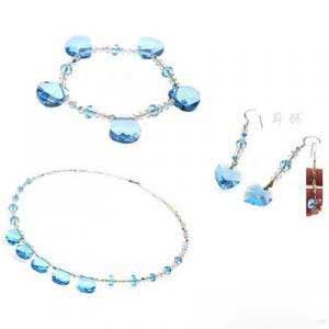 Blue Sterling Crystal Rhinestone Necklace & Bracelet Silver Jewelry