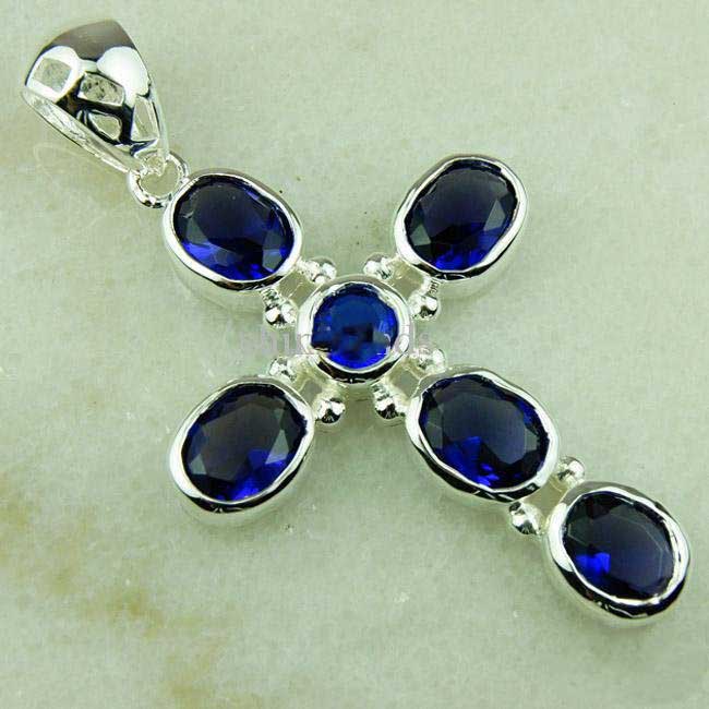 Navy Blue Shield Gem Pendants Oval Necklaces