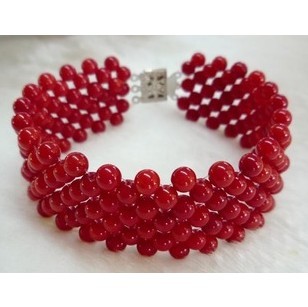 Red Round Shape With Many Small Beads Bracelet