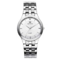 Quartz White Male Waterproof Stainless Steel Shell Flat Glass Crystal Casual Watches