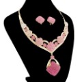 Fashion Brand Diamond 18K Gold Red Crystal Lovely Bridal Jewelry Set