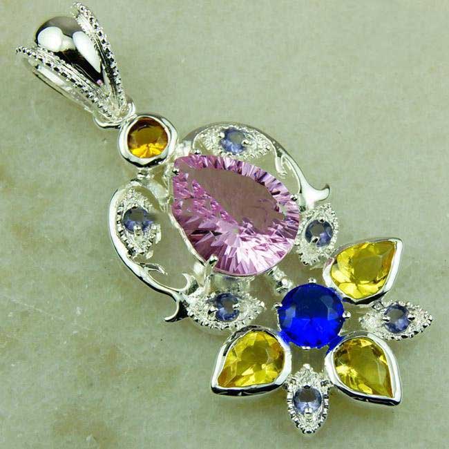 Pendant Composite Color Semi-Precious Stones Sterling Jewelry