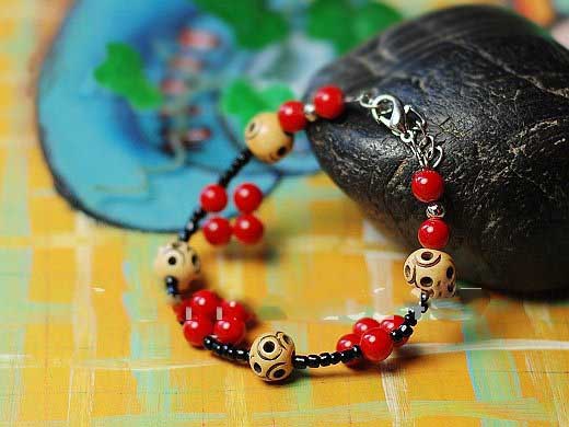 Alloy Coral Tibetan Silver With Many Small Beads Bracelet