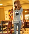 Gray With Cat Images On Short Sleeve Women's T-Shirts
