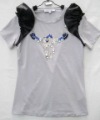 Black & Gray Short Sleeve Beading Women's T-Shirts