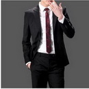 Wool & Polyester Black Broad Shoulders Groom Suits