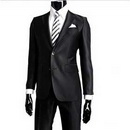 Pure Black Broad Shoulders Polyester & Cotton Groom Suits